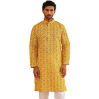 Sojanya (Since 1958 Mens Cotton Blend Mustard Color Paisley Design Only Long Kurta