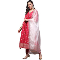 Stylum Womens Blue Printed & Embroidered Rayon Anarkali Kurta Pant Dupatta Set (Kpdpinkpablo44_Pink, Xxl)