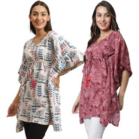 Tee Projekt Casual Crepe Kimino Sleeves Womens Kaftan Dress Ll Kaftan Casual & Everyday Kurta (Pack Of 2) Orange-Pink