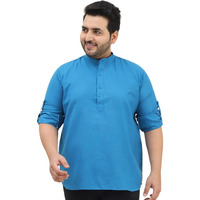Sojanya Plus(Since 1958), Mens Cotton Peacock Blue Short Kurta