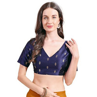 Womanista Womens Tafetta Solid Regular Fit Half Sleeves Blouse (Bl_115_Navy Blue L)