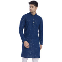 Divisive Mens Sequince Embroidered Cotton Blend Only Slim Fit Kurta (Dkrt1146_Xxl_Aqua Blue)