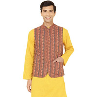Fabindia Mens Rust Cotton Printed Slim Fit Jacket Nehru (1032356Rust