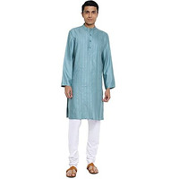 Fabindia Men Viscose Silk Long Kurta Slim Fit Teal_Xs