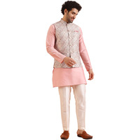 Kisah Men Multi-Color Jacquard Geometric Mid Kurta Jacket Trouser Set, 42