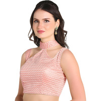 Pujia Mills Woman's Readymade Sleeveless Peach Blouse Halter Neck With String Pattern Backless Ethnic Wear Pattern Choli Blouse