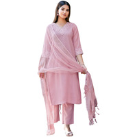 Sanisa Womens Cotton Blend Embroidery Straight Kurta With Pant And Dupatta Set (125Kbd1351Nb-S_Light Pink)