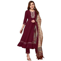 Sanisa Womens Chinnon Embroidery Anarkali Kurta With Pant And Varli Printed Dupatta (63Kbd725Nz-S_Maroon)