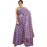 Satrani Womens Chiffon Bandhani Printed Saree With Unstitched Blouse Piece (4053S139N_Dark Purple & White)