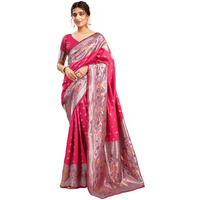 Satrani Womens Silk Paithani Jacquard Weaving Saree With Unstitched Blouse Piece (4035S561N_Bright Pink)