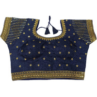 Vihu Fashion Womens Navy Blue Readymade Blouse Embroidery Multi Coding Gold Thread Indian Ethnic Designer Blouse Stitched Womens Readymade Short Sleeve Saree Blouse For Women For Saree Lehenga Choli