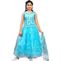 Aarika Girls Ethnic Wear Firozi Colour Sequin Embroidery Net Lehenga Choli Set (4-10 Years)