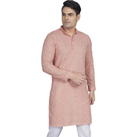 Divisive Mens Sequince Embroidered Cotton Blend Only Slim Fit Kurta (Dkrt748_M_Lt Peach)