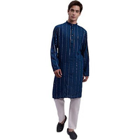 Jompers Mens Embroidered Mirror Work Kurta Pyjama Set (Peacock, Xl)