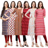 Pinkmint Womens Crepe Digital Print Straight Kurta(Pack Of 6)[Qv-358-342-344-337-334-328-S]