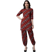 Popwings Casual Pure Cotton Bandhani Printed Kurti And Jogger Co-Ord Set || Latest Stylish Co-Ords Set For Women || 2 Piece Summer Wear Set For Women || Pant Kurti Set For Women