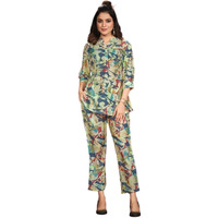 Nainvish Womens Polyester Printed Straight V-Neck Co-Ord Top & Pant Set (Sd593_Kb-L_Green)