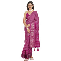 Womanista Womens Ready To Wear Pink Colored Bandhni Printed Cotton Blend Saree (Ti6902_Pink_Onesize)
