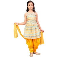 Aarika Girls Ethnic Wear Yellow Colour Floral Print Silk Kurti Patiala Set (4-13 Years)