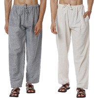 Digital Shopee Mens Eco-Friendly Cotton Pyjama Pack Of 2 | Cream + Grey | 26-30 Inches