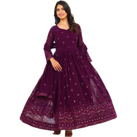 Fashion Basket Womens Georgette Anarkali Lond Dress With Duptta Purple