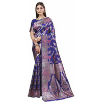 Sugathari Women's Navy Blue Kanjivaram Banarasi Silk Saree For Patola Festival Wedding Silk With Rich Pallu Design Sarees For Women With Blouse Piece (San Jm 5 N Blue)