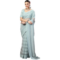 Stylum Women's Ethnic Striped Embroidered Net Saree (Sraquarobin_Aqua)