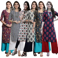 Tee Projekt Crepe Digital Printed Kurti For Women's Ll Effortless Elegance Kurti (Pack Of 6)