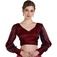 Pujia Mills Woman Wine Designer Zimi Chu Slub Shining Material With Sequnace Work Blouse