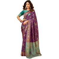 Satrani Women's Banarasi Silk Weaving Stone Work Saree With Unstitched Blouse Piece (4245S6693N_Dark Purple)