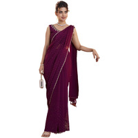 Satrani Women's Georgette Stone Work Saree With Unstitched Blouse Piece (4021S596N_Wine & Golden)