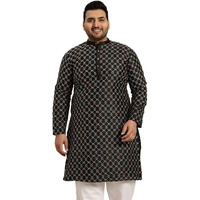 Sojanya Plus (Since 1958) Men's Black Silk Blend Long Kurta With Multi Color Embroidery