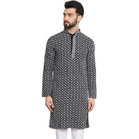 Sojanya (Since 1958 Men's Cotton Contrast Embroidered Sequinned Grey Long Kurta