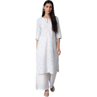 W For Woman Women's Cotton Floral Regular Kurta (22Few17511-118082_Light Blue_Xs)