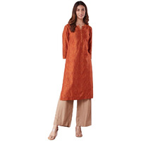 Fabindia Women's Cotton Silk Printed Regular Kurta (1038254Rust_Rust