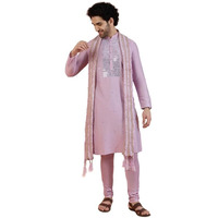 Kisah Men Onion Pink Embellished Kurta Churidar Dupatta Set With Mirror Work, 40