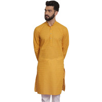 Sojanya (Since 1958 Ethnic Motifs Embroidered Thread Work Pure Cotton Mustard Straight Only Kurta