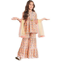 Pspeaches Girls Cotton Sharara Set (Sha-Orangegreen-5-6Y_Orange