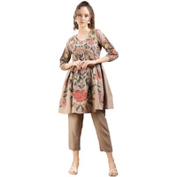 Womanista Womens Viscose Rayon Solid Regular Set (Co-Ords_9224_Light Brown