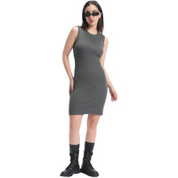 Bewakoof Womens Solid Rib Dress - Slim Fit, Round Neck, Sleeveless_584763_Grey_Xs