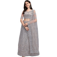 Patlani Jesani Chain Embroderied With Stone Work Woman S Flered Semi Stitched Lehenga Choli Light Grey.