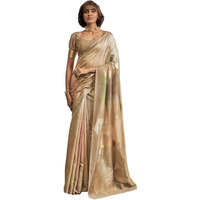 Pujia Mills Women's Leaf Zari Woven Design With Ombre Print Silk Saree With Unstitched Blouse