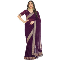 Satrani Women's Georgette Stone Work Saree With Unstitched Blouse Piece (4243S2984N_Dark Purple)
