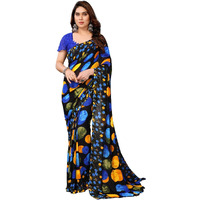Shiv Textiles Women's Georgette Polka Dot (507S101_Black & Blue)
