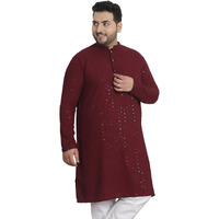 Sojanya Plus (Since 1958) Men's Cotton Sequinned Embroidered Wine Long Kurta