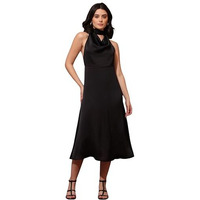 Purvaja Womens Fit & Flared Satin Dress (Floe-131-Xxl_Black)