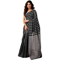 Satrani Women's Chanderi Cotton Printed Ready To Wear One Minute Pre Pleated Readymade Saree With Unstitched Blouse Piece (32Rs295N_Black)