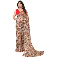 Satrani Women's Chiffon Saree (3296S577N_Beige & Multi)