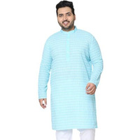 Sojanya Plus(Since 1958) Men's Pure Cotton Blue Kurta With White Embroidery