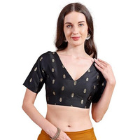 Womanista Women's Tafetta Solid Regular Fit Half Sleeves Blouse (Bl_114_Black M)
